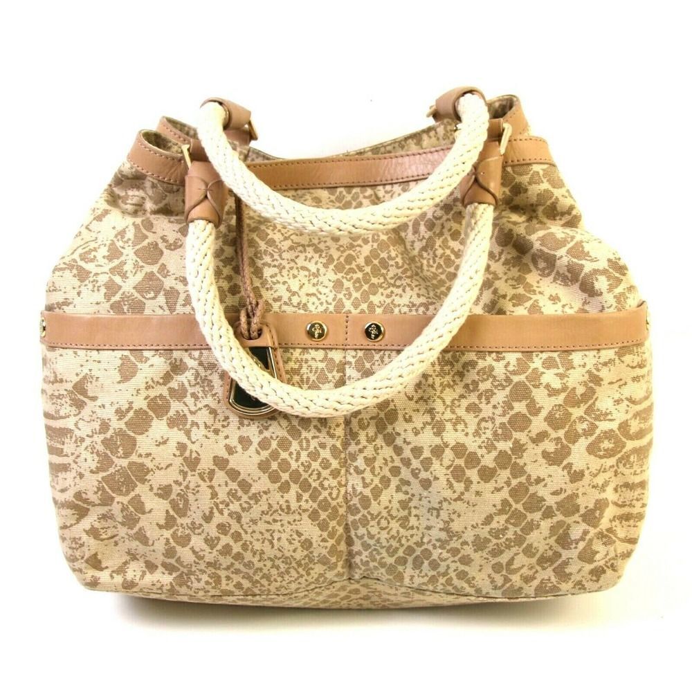 ROOMY Cole Haan MULTI BEIGE PRINT CANVAS LEATHER HOBO TOTE SHOULDER BAG HANDBAG